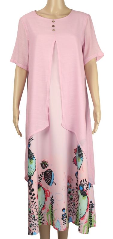 Elegant medium Genesis Pink Layer dress with a flattering silhouette, crafted from soft polyester for style and comfort.