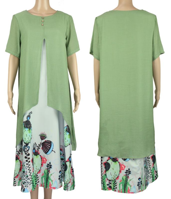 Stunning large Genesis Green layered top dress in flowing silhouette, perfect for casual and elegant occasions.