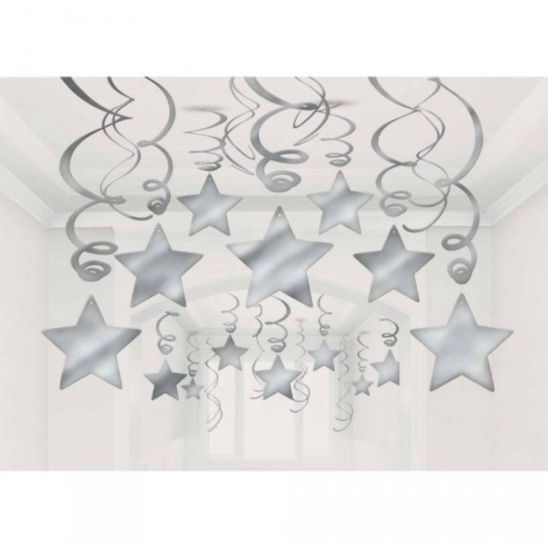 Shooting Stars Foil Mega Value Pack Swirl Decorations - Silver - Pack of 30