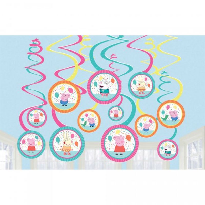 Peppa Pig Confetti Party Spiral Swirls Hanging Decorations - Pack of 12