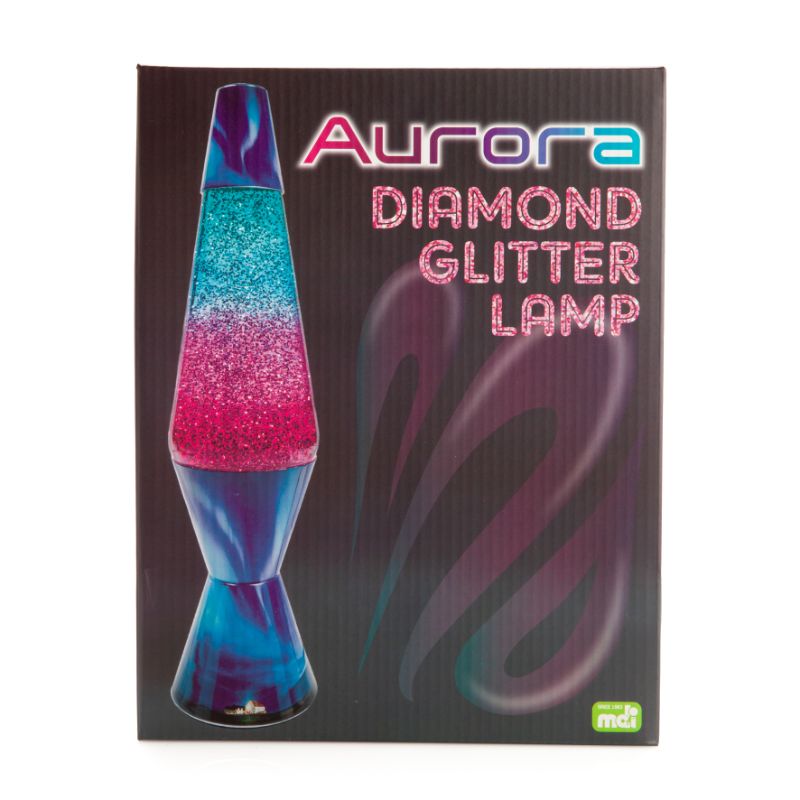 Diamond Glitter Lamp - Aurora features a pink and blue gradient design with swirling glitter, perfect for elegant ambient lighting.