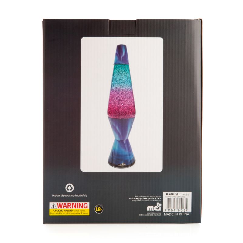 Stylish diamond-shaped lamp with pink and blue glitter, creating a captivating ambient glow for any room.