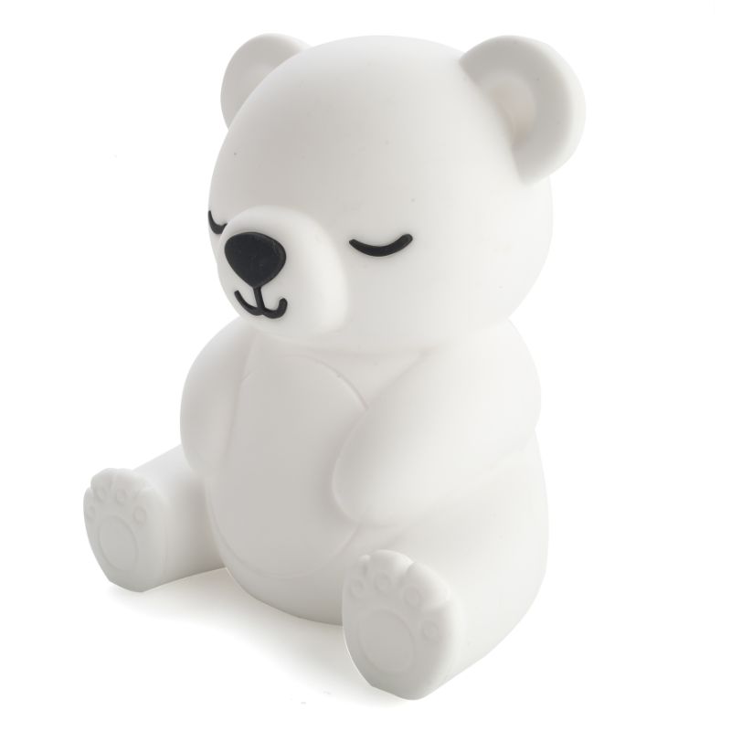Soft silicone bear LED night light with adjustable brightness, perfect for creating a cozy bedtime atmosphere.
