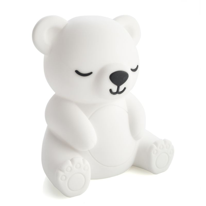 Soft silicone bear LED light with adjustable brightness, rechargeable battery, perfect for nighttime comfort and decor.