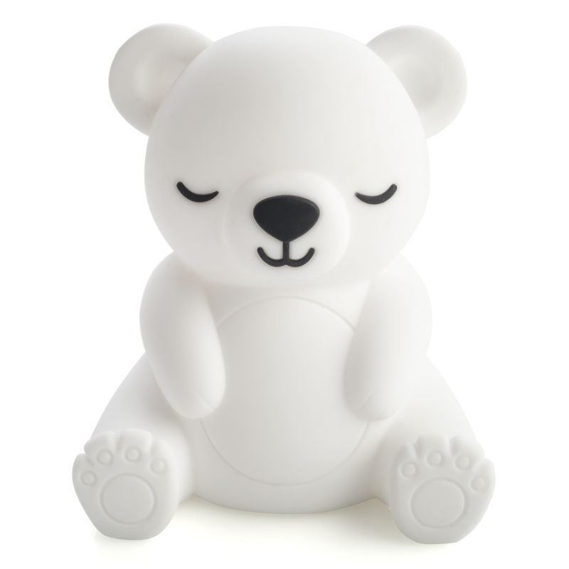 Soft silicone bear night light with adjustable brightness, perfect for soothing bedtime routines in children's rooms.