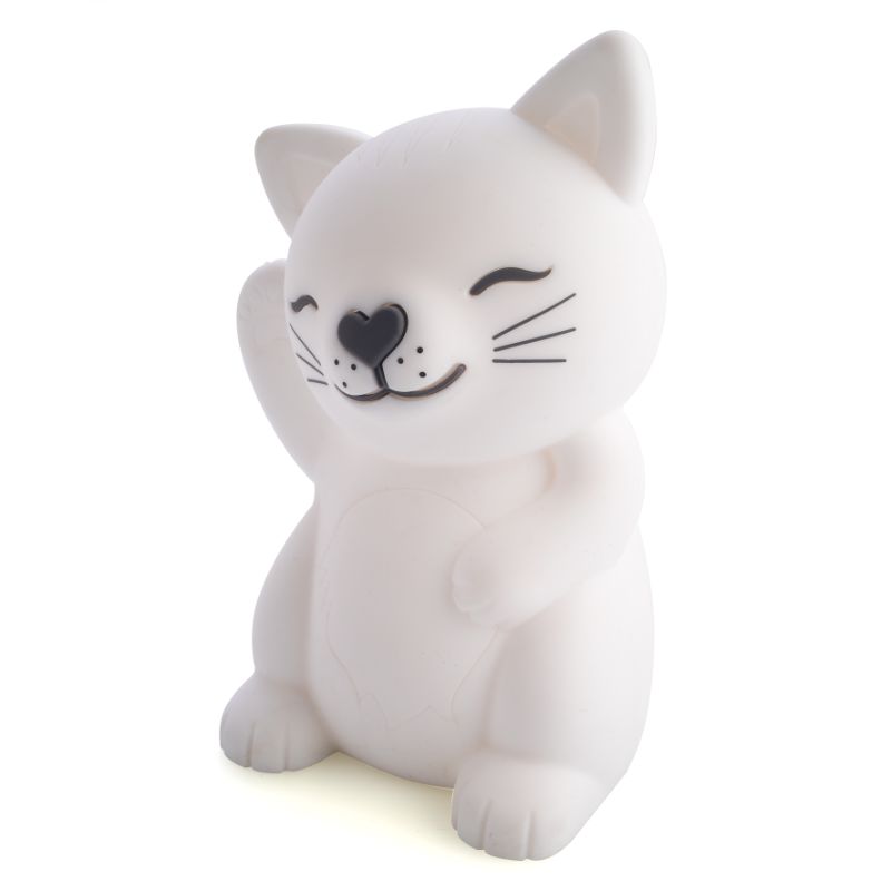 Adorable kitten LED night light with soft touch design, adjustable brightness, and safe silicone casing for kids.