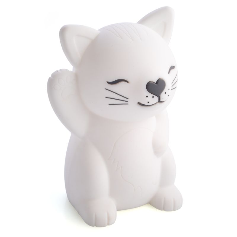 Adorable 12cm kitten LED lamp with soft touch design and adjustable brightness, ideal for kids' rooms.