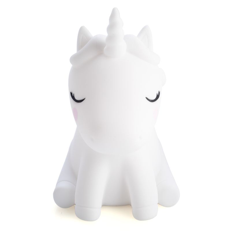 Whimsical unicorn LED touch lamp in soft silicone, 16cm tall, with adjustable brightness for a magical ambiance.