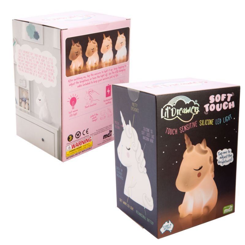 Whimsical 16cm unicorn-shaped LED lamp with touch control and adjustable brightness, perfect for kids' rooms.
