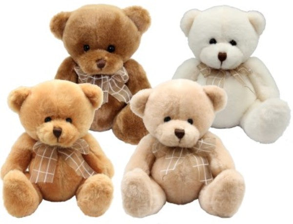 Set of 4 assorted Sitting Breslin Bears, 20cm tall, soft plush with colorful ribbons, perfect for cuddles and decor.