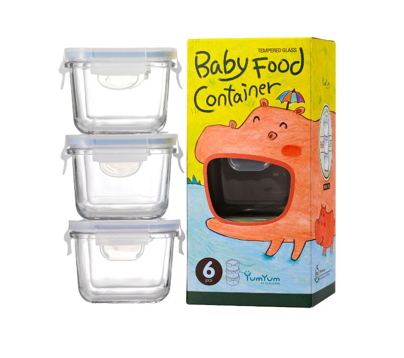 Baby Food Container Set - GLASSLOCK  Square 210ml (3 Pcs)