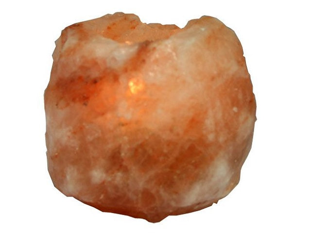 Natural Himalayan salt tea light holder with rough-cut finish, featuring one hole for a warm, ambient glow.