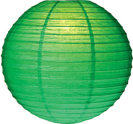 Bright green 16" paper lanterns, set of 10, ideal for enhancing decor at parties and weddings, featuring durable construction and light bulb clips.