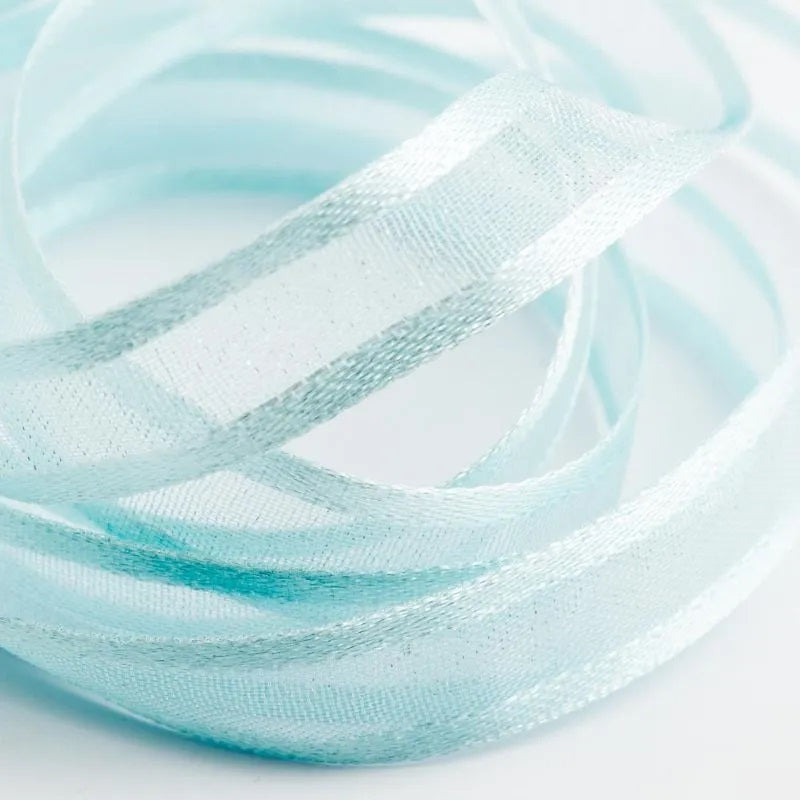 Baby blue organdy satin edge ribbon, 23mm x 20m, perfect for crafting, gift wrapping, and elegant decorations.