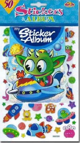 Colorful Alien Sticker Album with 50 vibrant stickers, ideal for arts and crafts, party favors, and school projects.