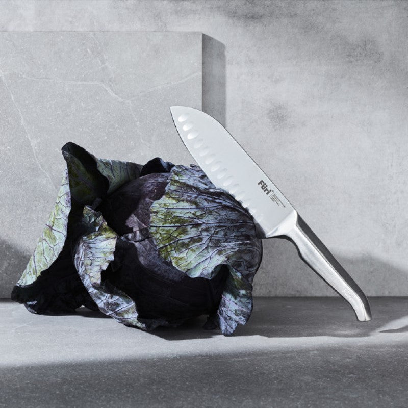 Furi Stone Knife Block Set in Azure Terrazzo with 5 Japanese steel knives for chefs and home cooks, combining style and functionality.