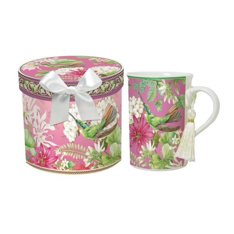 Elegant Hummingbird T Time Mug in a gift box, crafted from durable New Bone China, perfect for tea lovers and gifting.