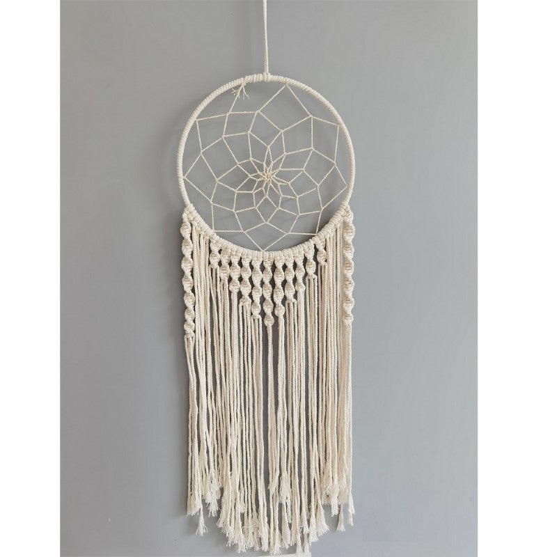 Handcrafted cream spiral dreamcatcher, 25cm, designed to filter negativity and enhance decor with elegance.
