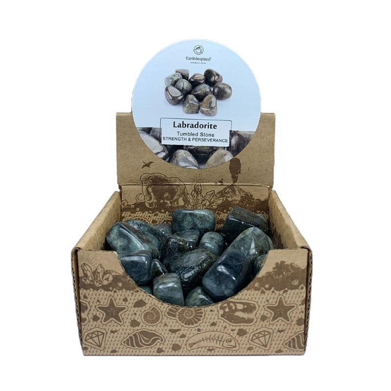 Labradorite Tumbled Stone Box featuring 0.5kg of colorful, unique stones for meditation, decor, and metaphysical benefits.