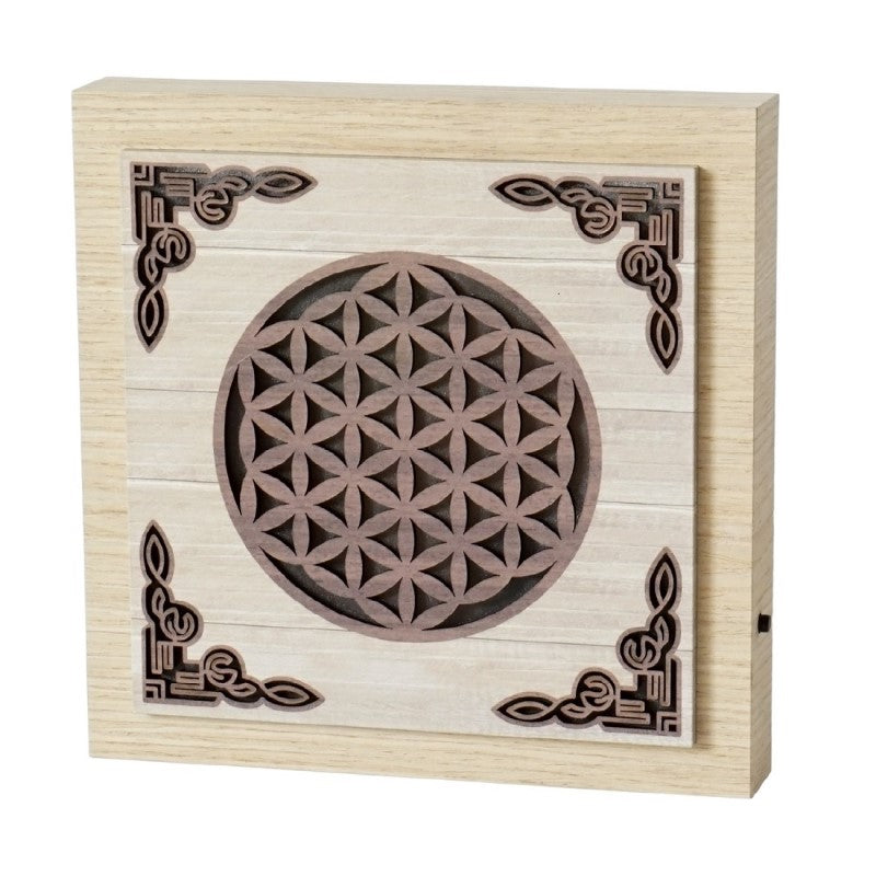 Flower Of Life Colour Changing LED Plaque with vibrant lights, elegant design, and versatile display options for spiritual decor.