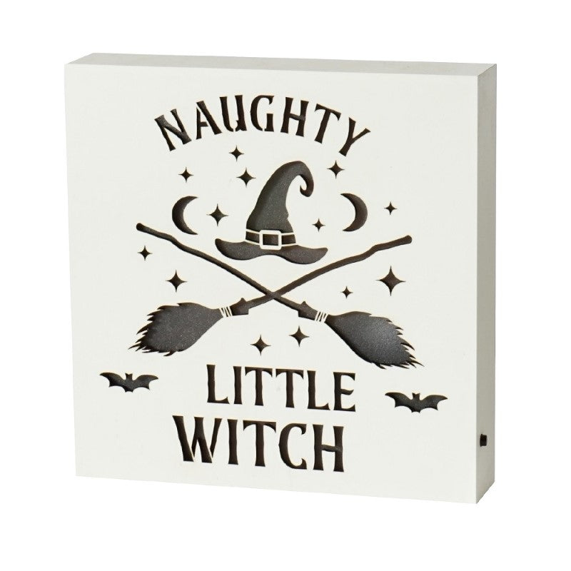 Naughty Witch Colour Changing LED Plaque with vibrant lights, perfect for whimsy and enchantment in any space.