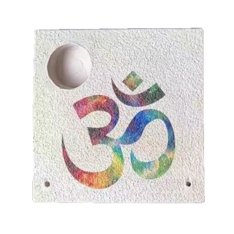 OM Incense & Tealight Candle Holder with intricate design, stone finish, perfect for meditation and creating a serene atmosphere.