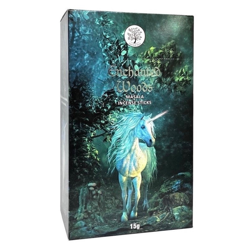 Set of 12 eco-friendly incense packets, 15g each, hand-rolled in India, offering enchanting woodland aromas for tranquility.