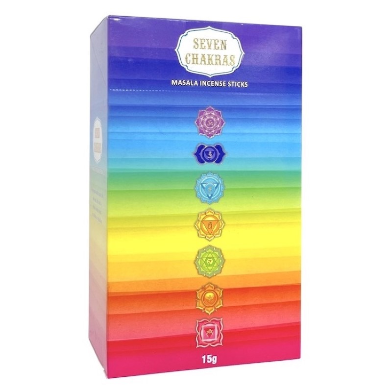Sacred Tree Seven Chakras incense set of 12, hand-rolled, eco-friendly sticks for meditation and relaxation with rich, spiritual aromas.