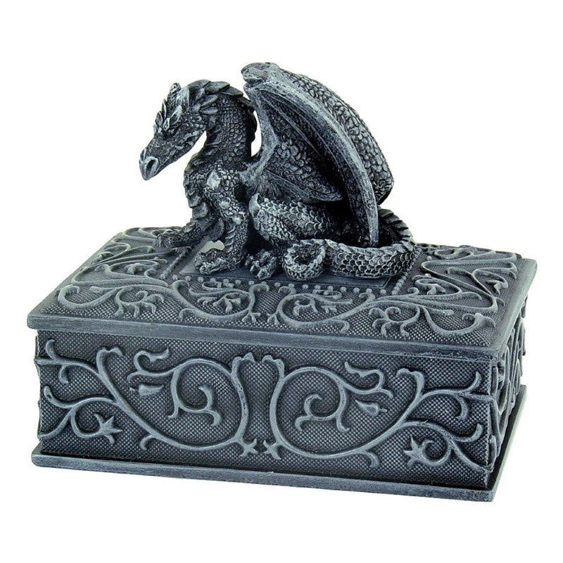 Intricate rectangular Dragon Trinket Box with a majestic dragon, perfect for storing jewelry and treasures.