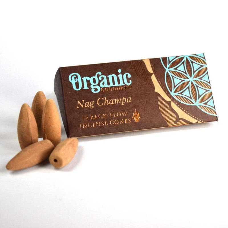 Set of 6 handcrafted Nag Champa backflow incense cones, made from 100% natural ingredients for eco-friendly relaxation.