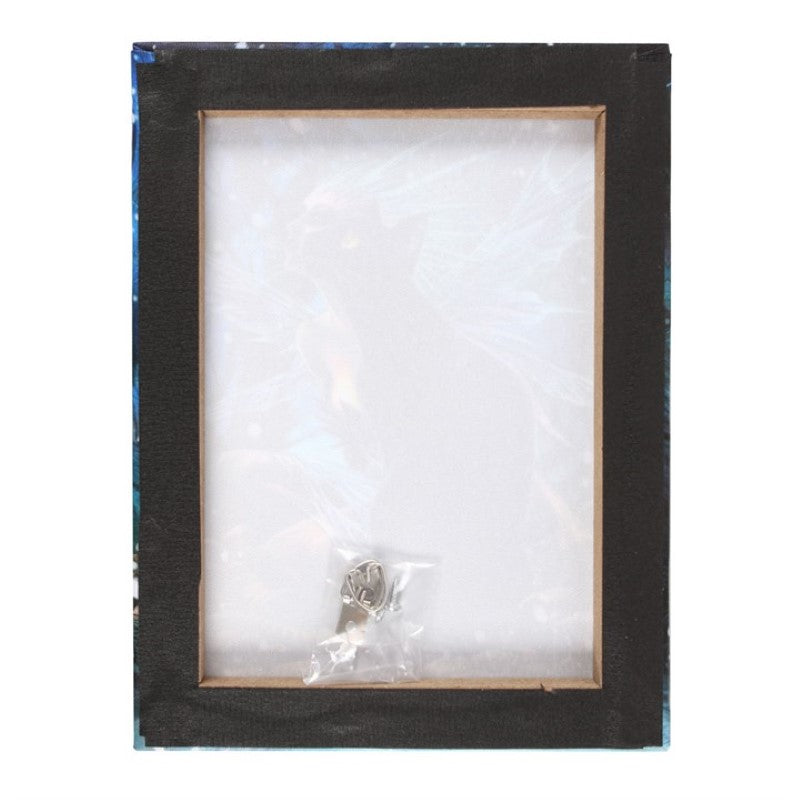 Enchanting canvas of a fairy in a mystical forest with her black cat, perfect for fantasy decor enthusiasts.