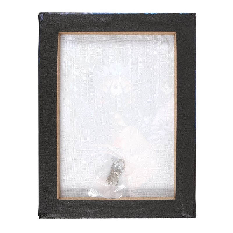 Small The Vow Shadow Canvas features a horned woman with luna moth wings and purple roses, evoking fantasy and mystery.