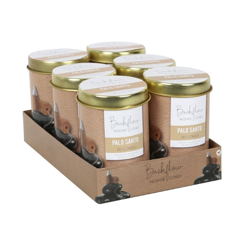 Set of 6 handmade Palo Santo backflow incense cones for soothing aroma and impressive smoke displays, ideal for relaxation and meditation.