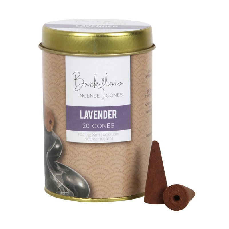 Set of 6 lavender backflow incense cones, handmade in India for calming aromatherapy and stunning smoke displays.