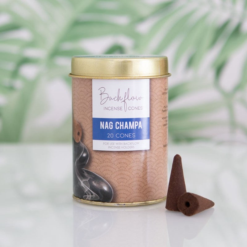 Set of 6 Nag Champa backflow incense cones in a decorative tray, perfect for creating a serene and magical atmosphere.
