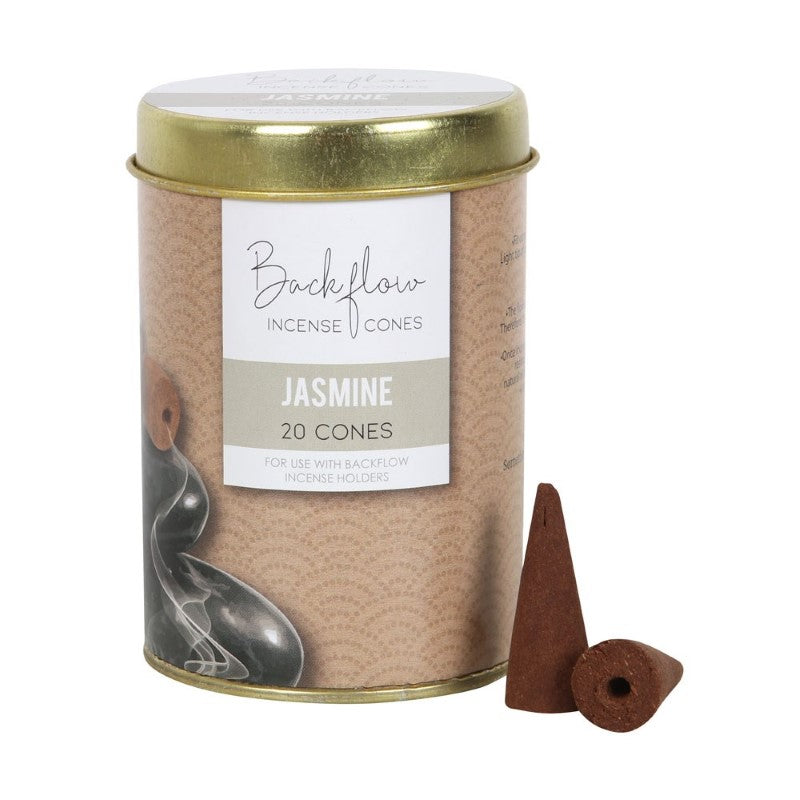 Set of 6 Jasmine Backflow Incense Cones, handmade in India, creating mesmerizing smoke displays and soothing aromas for relaxation.