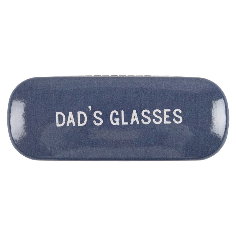 Hard-shell glasses case for dads with geometric print, includes lens cloth, securely holds eyewear.