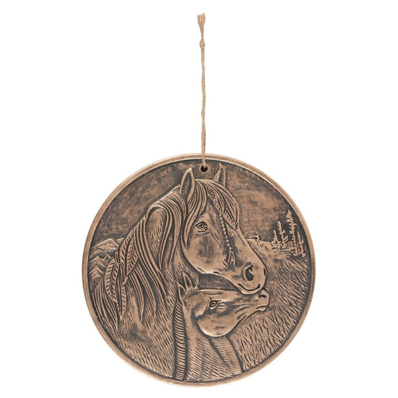 Apache Bronze Terracotta Plaque by Lisa Parker, featuring an elegant horse design with a rich antiqued bronze finish.