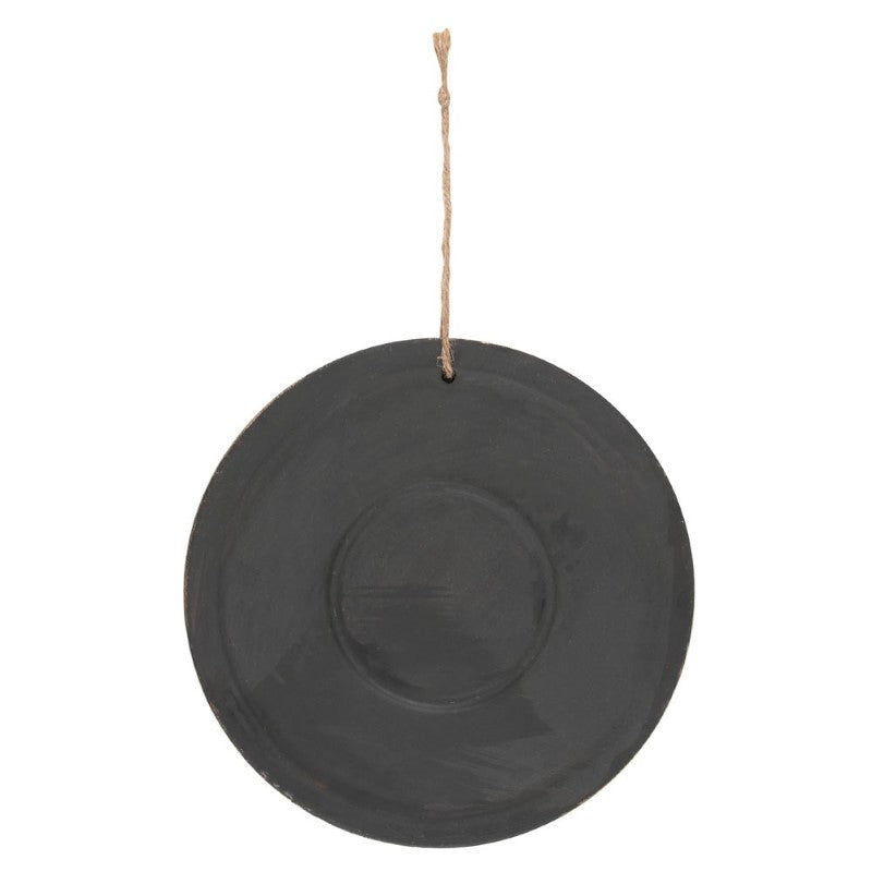 Circular terracotta plaque by Lisa Parker, featuring a copper effect finish and twine loop for easy hanging.