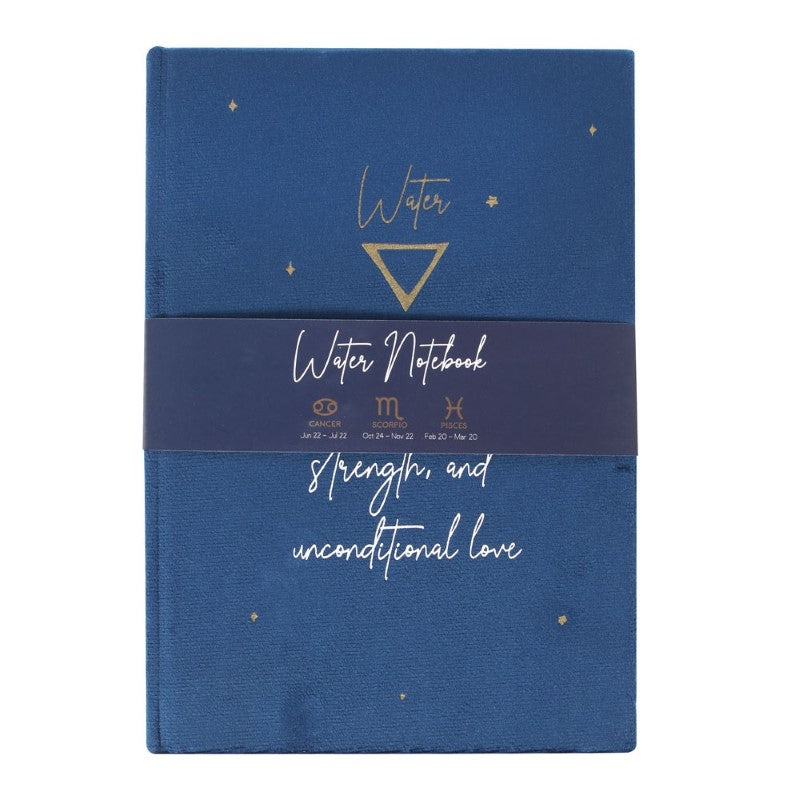Luxurious blue velvet notebook with inspiring quotes and a starry sky design, perfect for water sign enthusiasts.