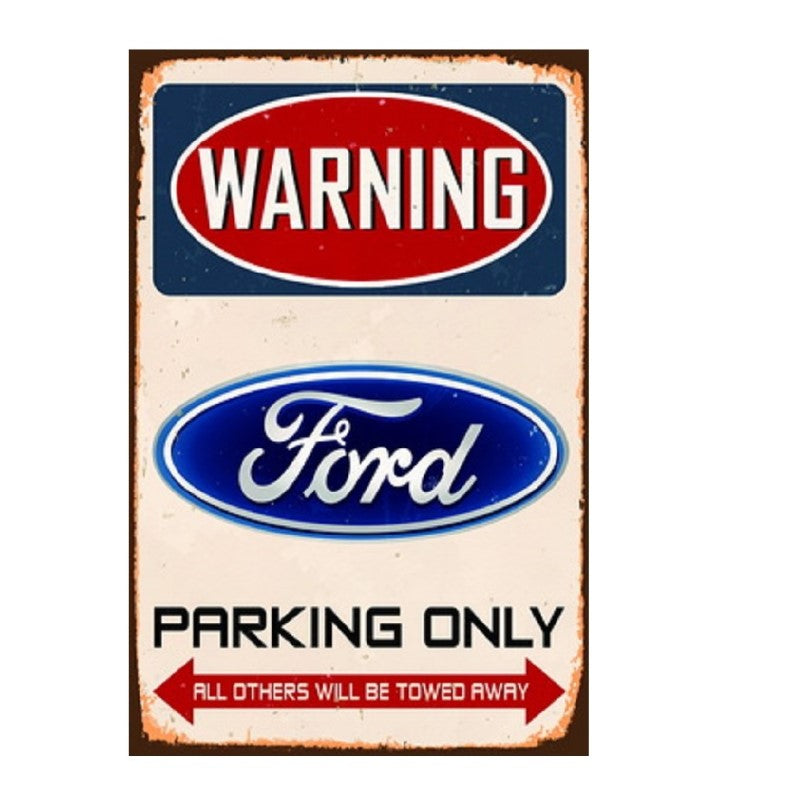 Ford Metal Wall Art showcasing the iconic logo, perfect for car enthusiasts’ decor in man caves or garages.
