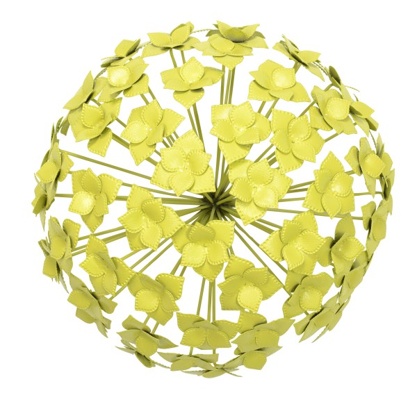 Vibrant yellow metal wall art in flower burst design, perfect for adding color and style to any interior or exterior space.