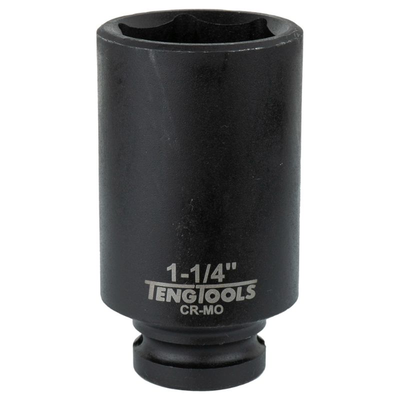 Teng 1/2in drive deep impact socket 1-1/4in, durable black oxide finish for heavy-duty automotive and industrial applications.