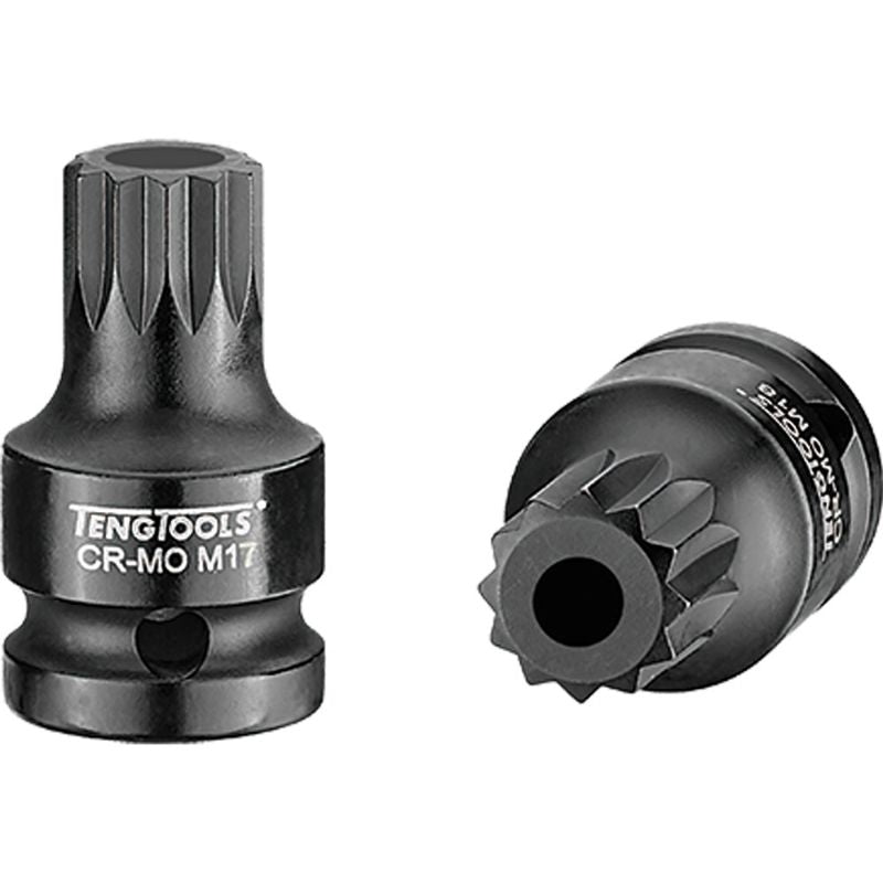 Teng 1/2in Dr. Impact Socket XZN 17x43mm, chrome molybdenum steel, durable, XZN profile for secure fit on fasteners.