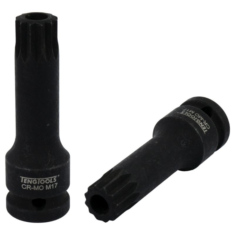 Teng 1/2in Dr. Impact Socket XZN 17x78mm, durable chrome molybdenum steel for tough automotive tasks and tight spaces.