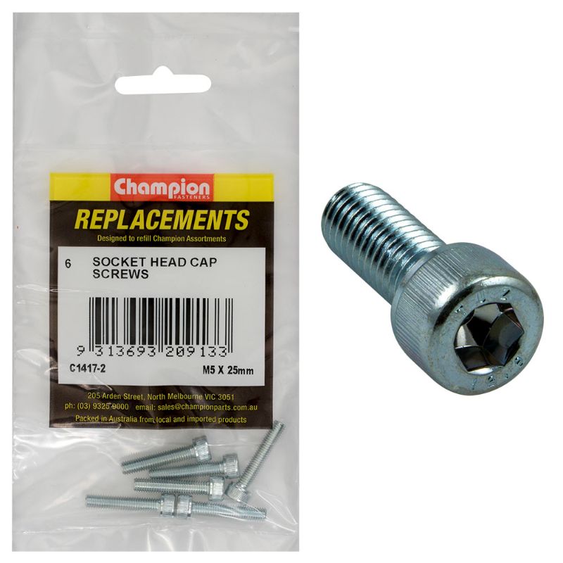M5 X 25mm socket head cap screws in a 6-pack, made from durable Gr12.9 steel for strong, reliable fastening.