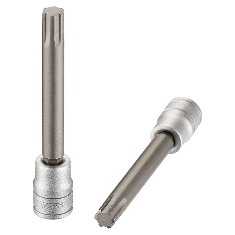 Teng 3/8in Dr. Long Ribe Bit Socket #10: Durable chrome vanadium steel, perfect for accessing tight spaces with enhanced grip.