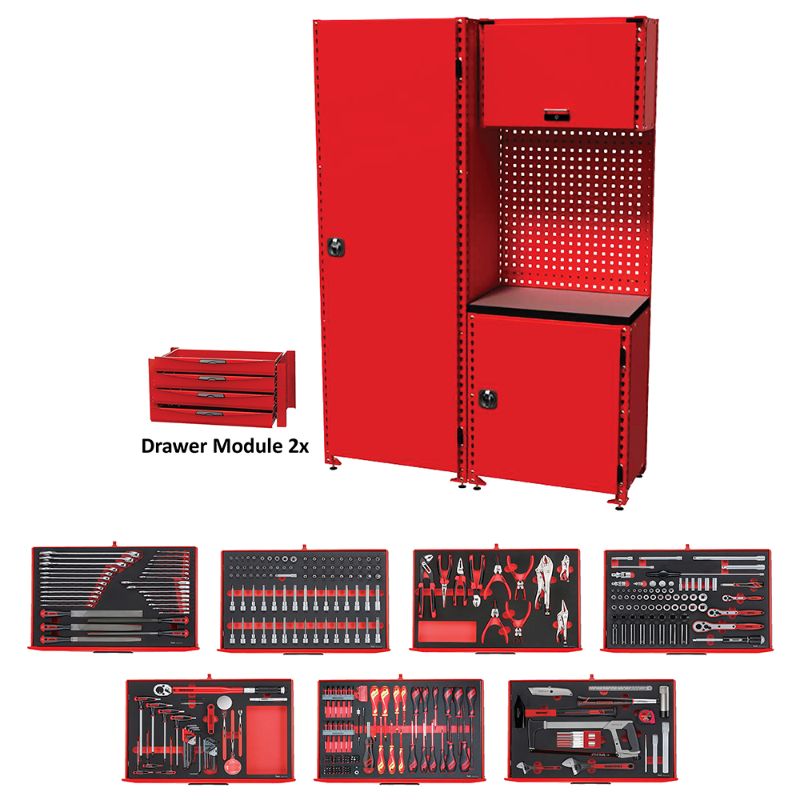 Teng 333pc Racking System with Tools in heavy gauge steel, featuring customizable storage and innovative tool organization.