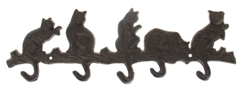 Iron wall hook featuring five cat designs, perfect for organizing leashes and collars while adding feline charm to your decor.
