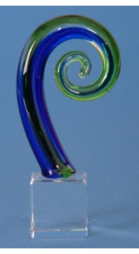 Hand-blown glass frond ornament in Kiwiana style, 110mm tall, refracts light beautifully, presented in a satin-lined box.